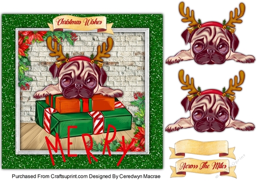 7x7 Pugs Christmas Horns