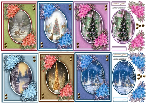6, Beautiful A5 Christmas Toppers with Poinsettias