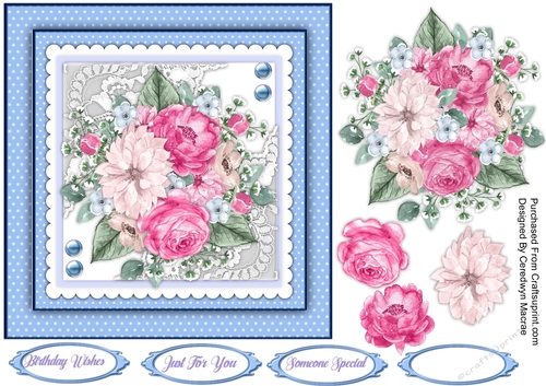 7x7 Beautiful Berry Pink and Blue on Lace