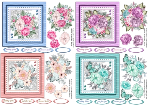 4, Beautiful 7x7 Florals on Lace
