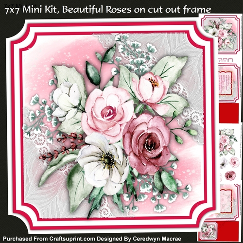 7x7 Mini Kit, Beautiful Roses on cut out frame 