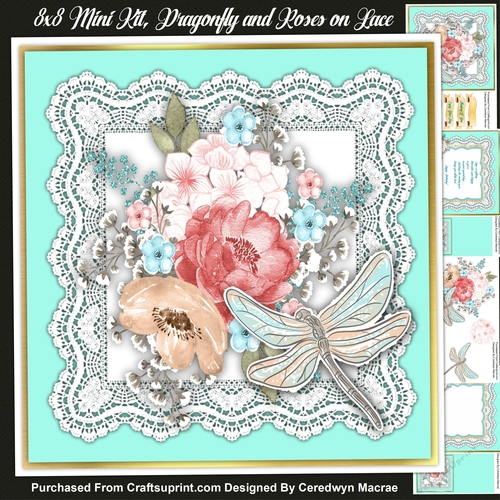 8x8 Mini Kit, Dragonfly and Roses on Lace
