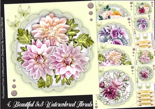 4, Beautiful Watercolored Florals 