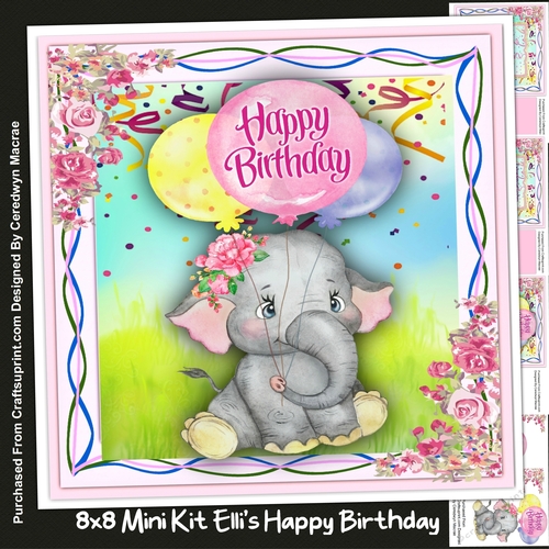 8x8 Ellie Happy Birthdau , Pink