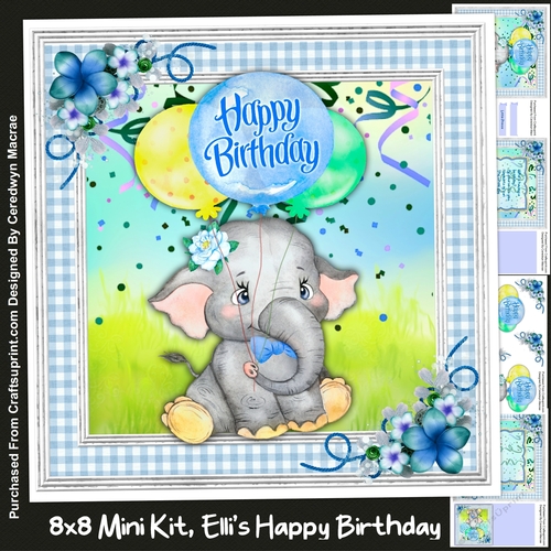 8x8 Ellie Happy Birthday , Blue