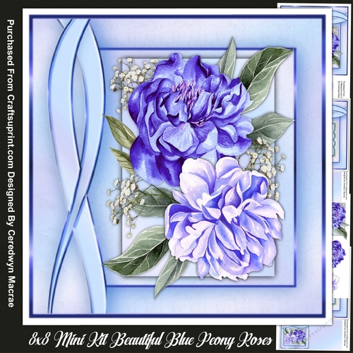 8x8 Mini kit, Beautiful Blue Peony Roses 