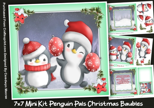 7x7 Mini Kit, Penguin Pals Christmas Baubles