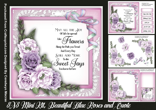 8x8 Mini Kit,Beautiful Lilac Roses and Quote