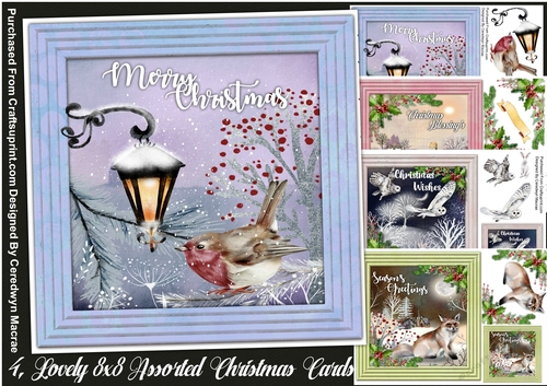 4, Lovely 8x8 Assorted Christmas Cards