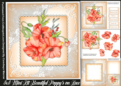 8x8 Mini Kit, Beautiful Poppys on Lace 