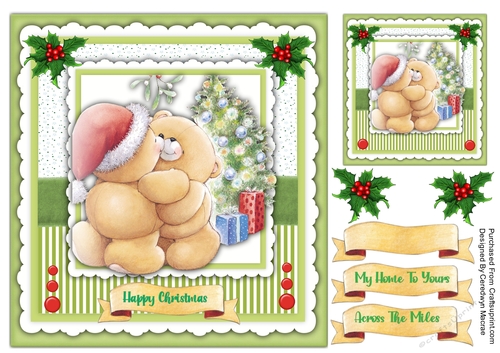 8x8 Teddies Christmas Cuddles , Green