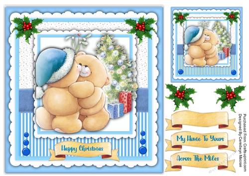 8x8 Teddies Christmas Cuddles , Blue