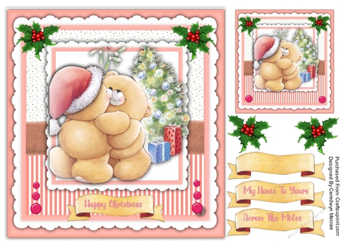 8x8 Teddies Christmas Cuddles , Pink