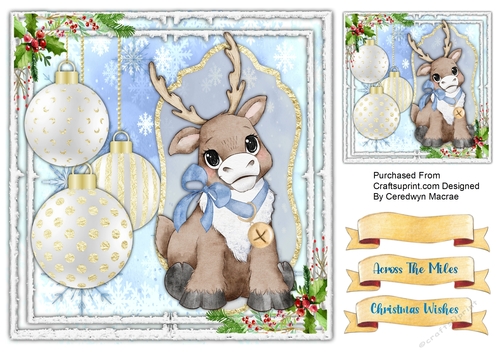 8x8 Quick Card , Reindeers Blue Ribbon