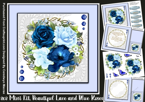 8x8 Mini Kit, Beautiful Lace and Blue Roses