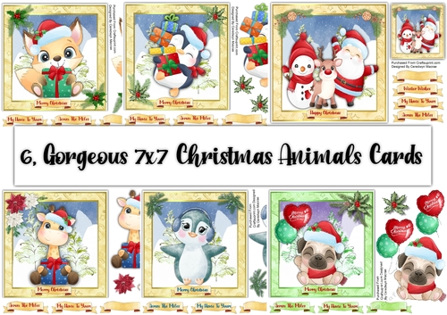 6, Gorgeous 7x7 Christmas Animal Cards 