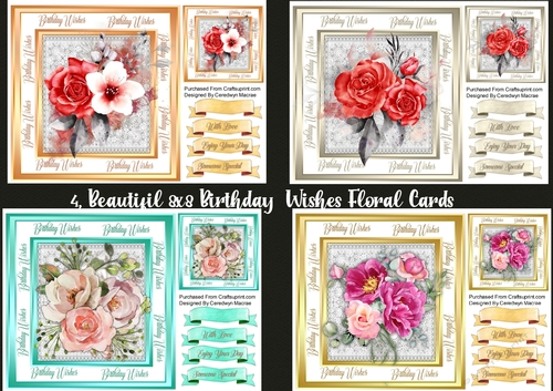 4, Beautiful8x8 Birthday Wishes Floral Cards