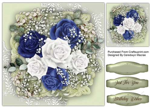 8x8 Royal Blue and White Roses