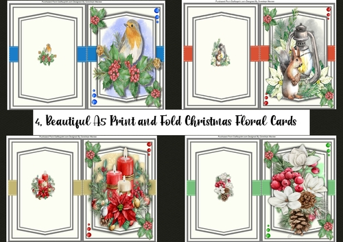 4, Beautiful A5 Print and Fold Christmas Florals Card