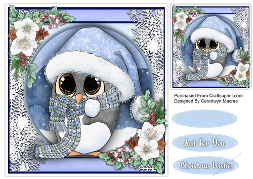 8x8 Gorgeous Penguin , Blue