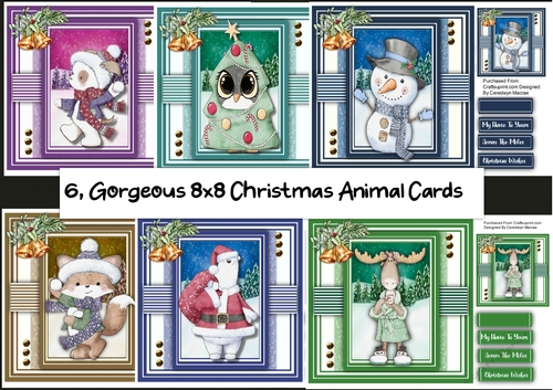 6, Gorgeous 8x8 Christmas Animal Cards