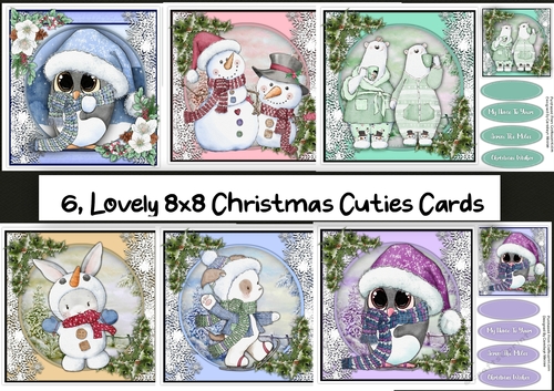 6, Lovely 8x8 Christmas Cutie Cards
