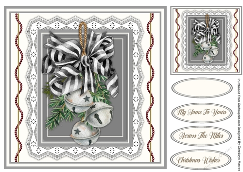 8x8 Beautiful Silver Christmas Bells