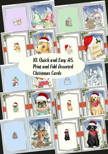 10,Quick and Easy A5 Print and Fold Assorted Christmas Cards 