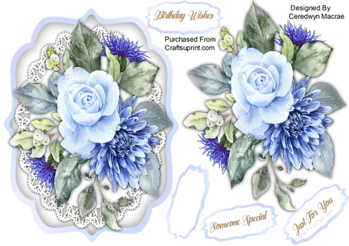 A5, Beautiful Blue  Roses and Cornflowers