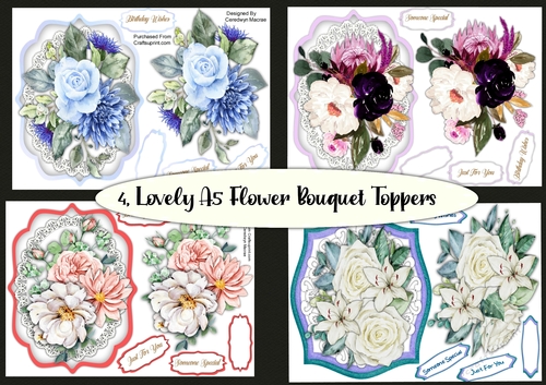 4, Lovely A5 Flower Bouquet Toppers