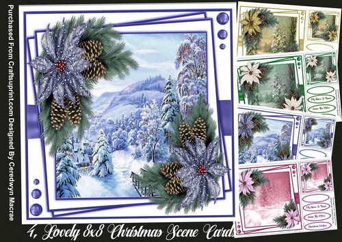 4, Lovely  8x8 Christmas Scene Cards