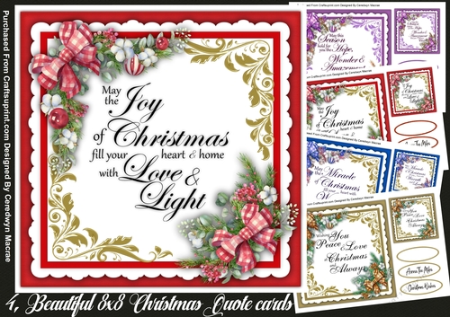 4, Beautiful  8x8 Christmas Quote Cards