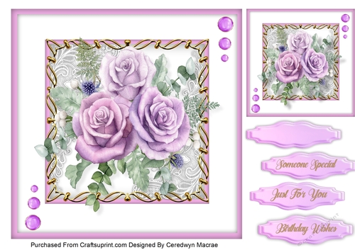 8x8 , Beautiful Lilac  Roses and Thistles