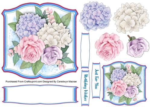 6x6 Beautiful Hydrangea and Rose Topper
