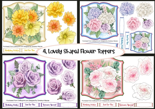 4, Lovely Shaped Flower Toppers 