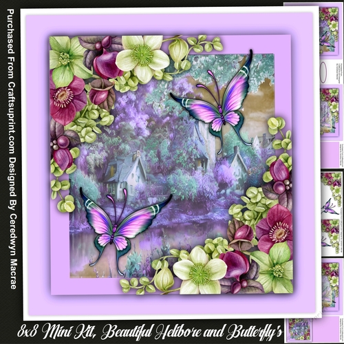 8x8 Mini Kit, Beautiful Hellebore and Butterflys