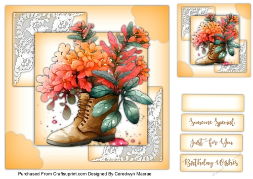 8x8 Flowers in a Boot , Peach