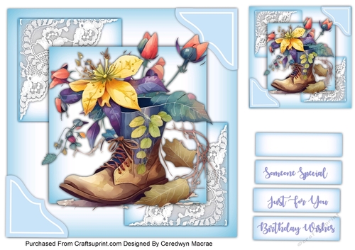 8x8 Flowers in a Boot , Blue
