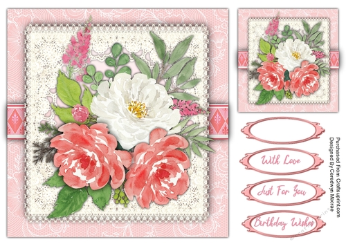 8x8 Beautiful Pink Roses on Lace