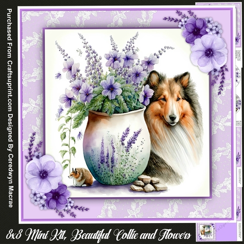 8x8 Beautiful Collie with Flowers ( pyramid ) 