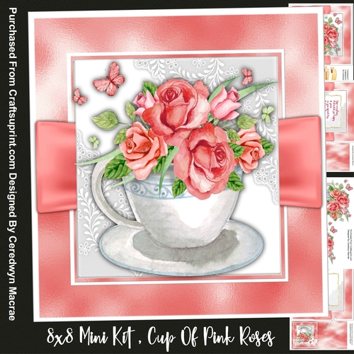 8x8 Mini Kit, ,Beautiful Cup Of Pink Roses