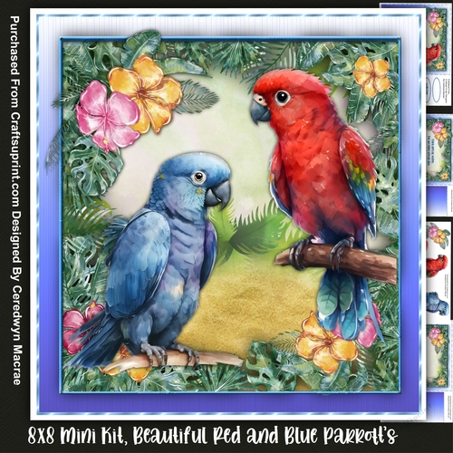 8x8 Mini Kit, Beautiful Red and Blue Parrotts 