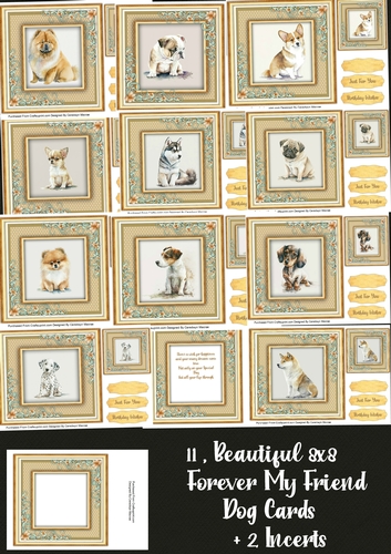 11, Beautiful 8x8 Forever My Friend Dog cards + 2 Incerts 