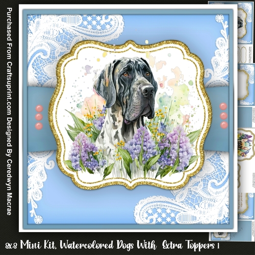 8x8 Mini Kit, Water coloured Dogs With Extra Toppers 1