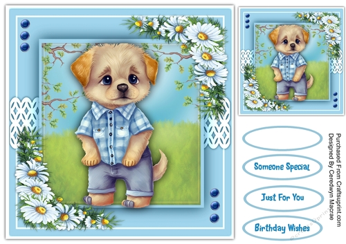 8x8 Quick Card , Gorgeous Pup in a Blue Shirt