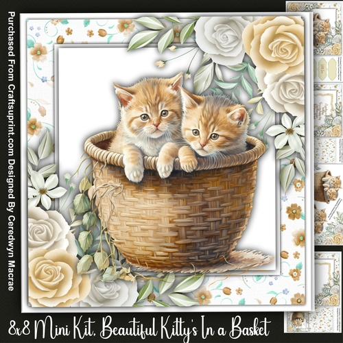 8x8 Mini Kit Beautiful  Kittys in a Basket