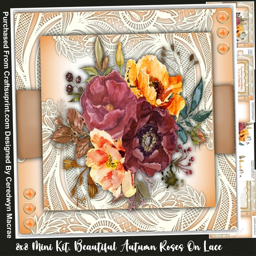 8x8 Mini Kit, Beautiful Autumn Roses on Lace 
