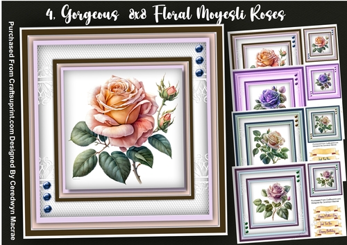 4, Gorgeous 8x8 Floral Moyesli Roses