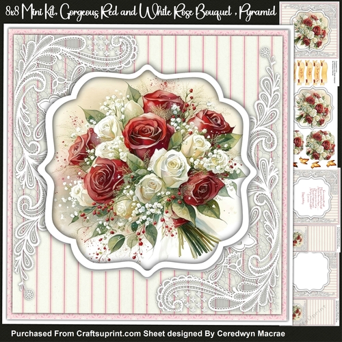 8x8 Mini Kit Gorgeous Red and White Rose Bouquet , Pyramid 
