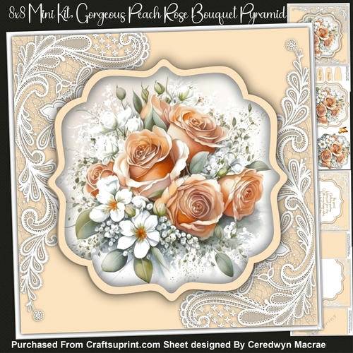 8x8 Mini Kit, Gorgeous Peach Rose Bouquet, Pyramid
